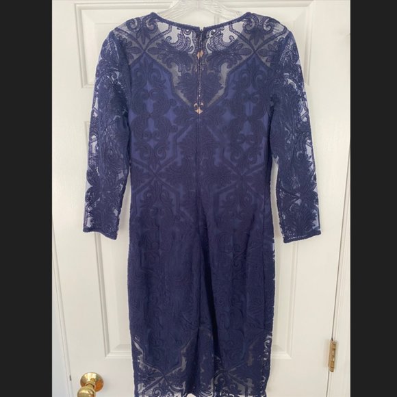 Tadashi Shoji Long Sleeve Navy Blue Lace Dress - Picture 4 of 4